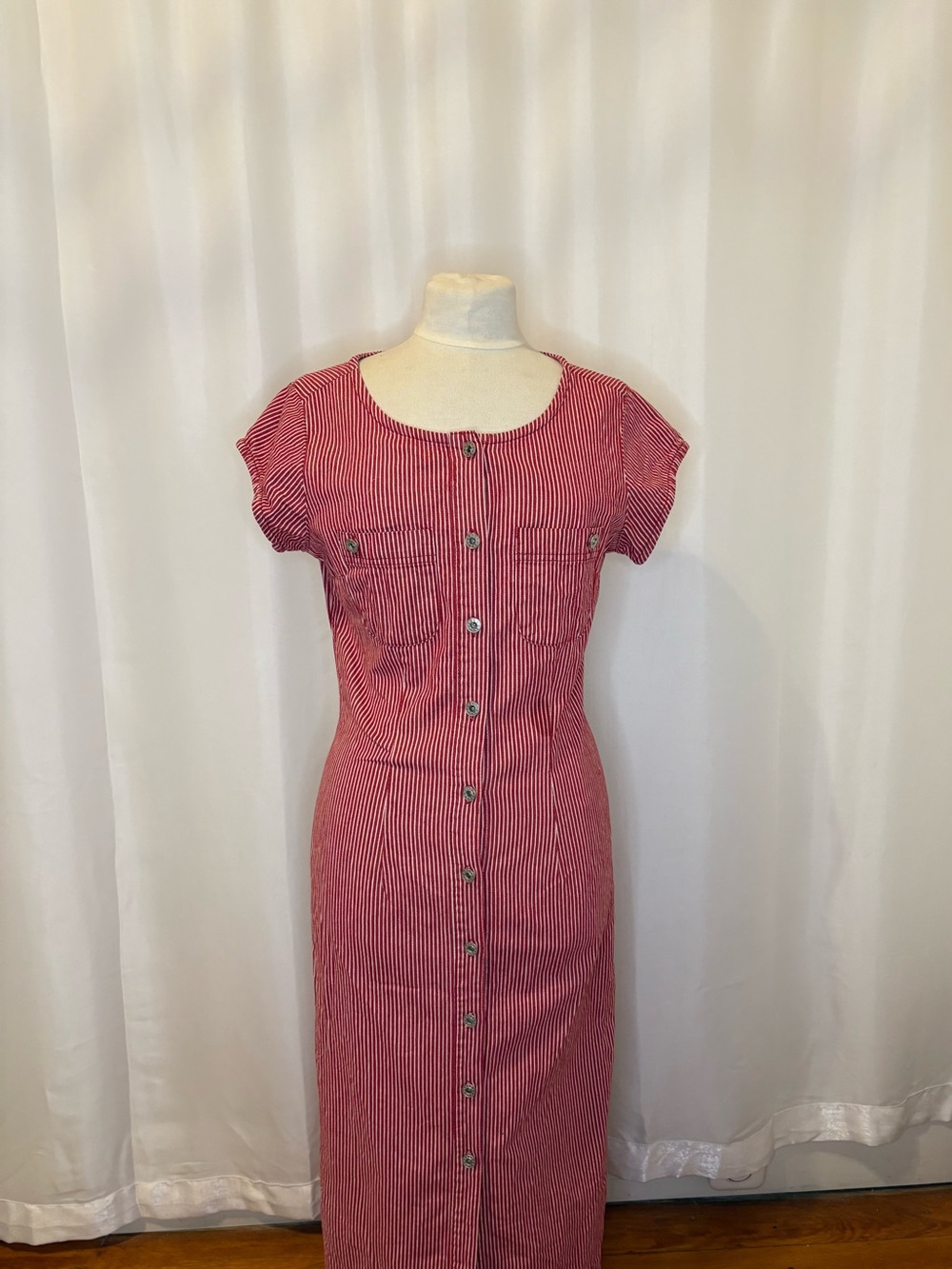 Red Striped Button-Front Maxi Dress